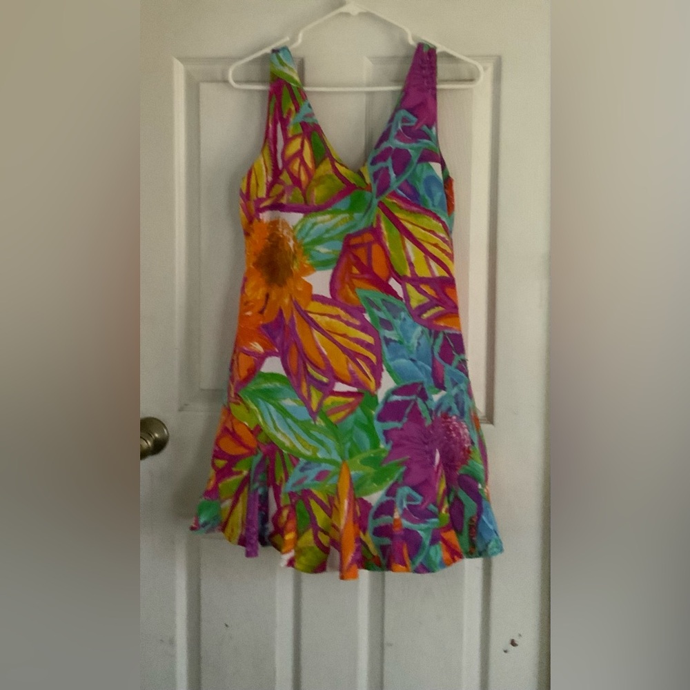 Lauren Ralph Lauren all over multicolor floral print sleeveless tunic, size 4